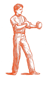 Vintage illustration of a boxer in a fighting stance wearing boxing gloves.