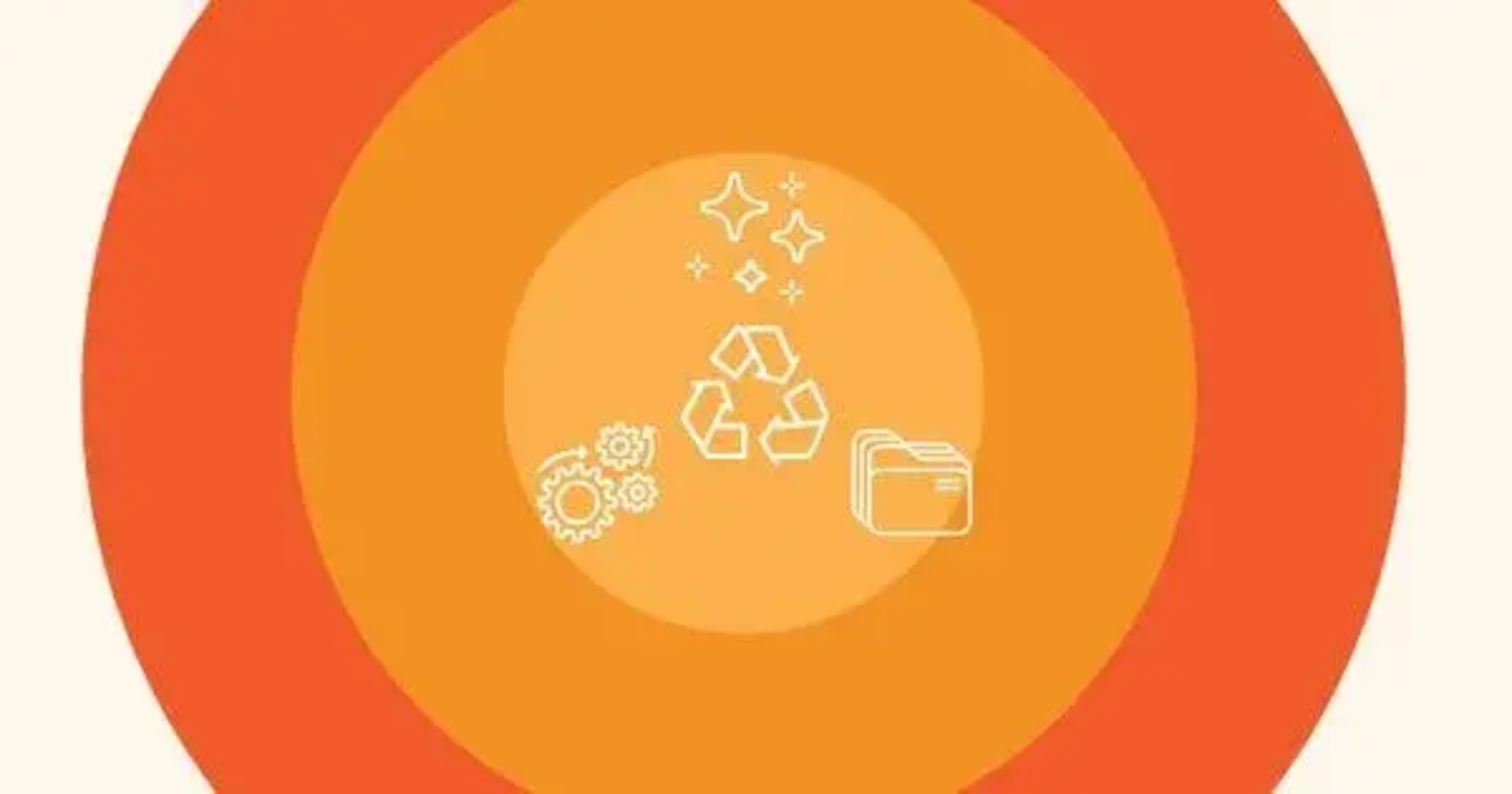 Icons for clean data: gears, sparkling recycling symbol, and file folders.
