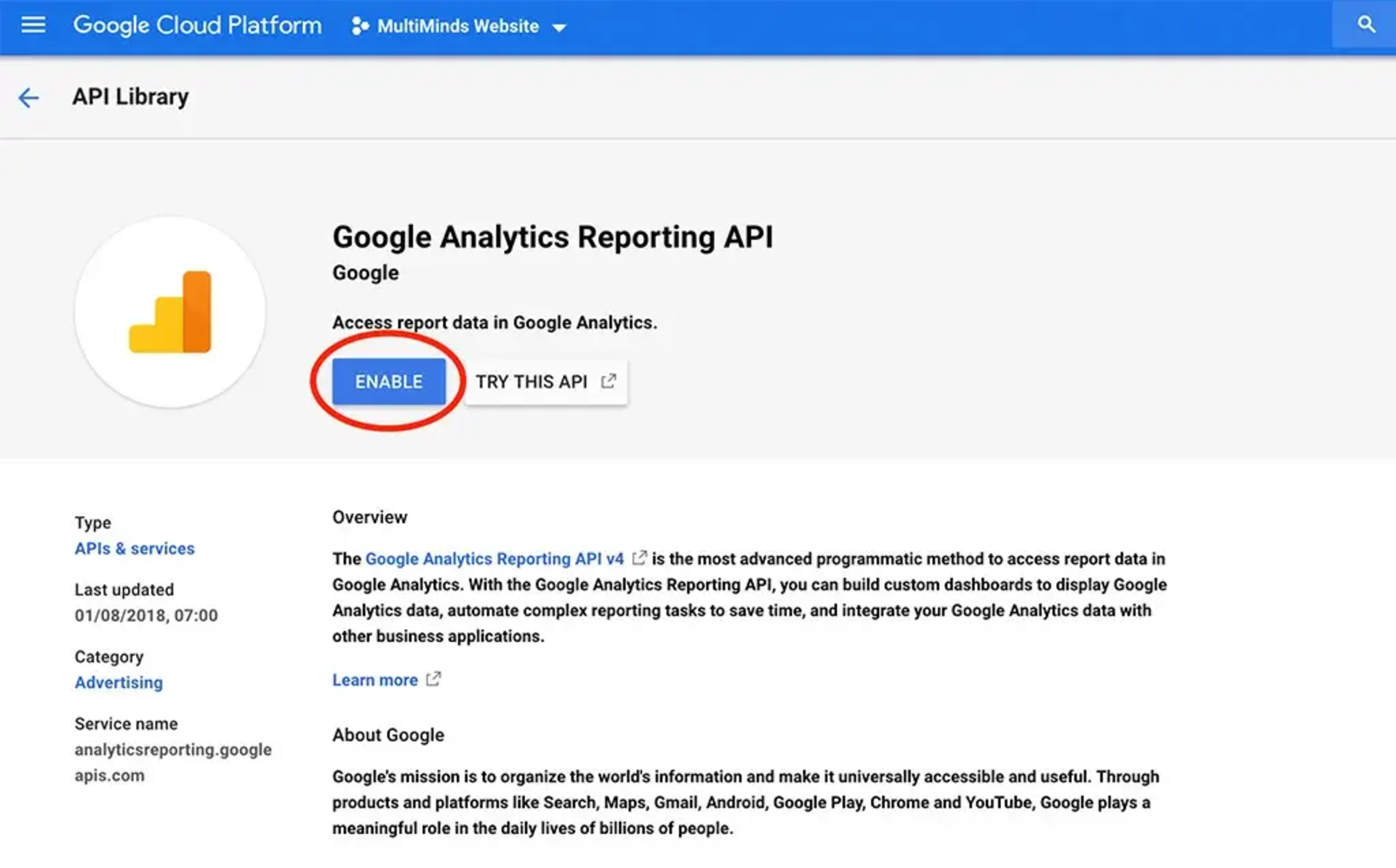 Google Analytics Reporting API