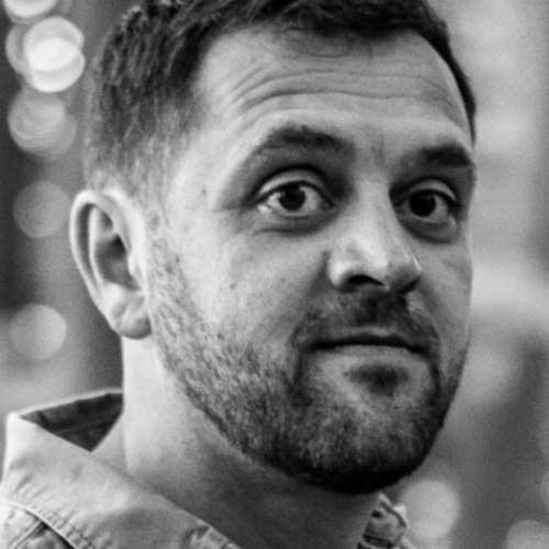 Black and white close-up of Michael Renier.