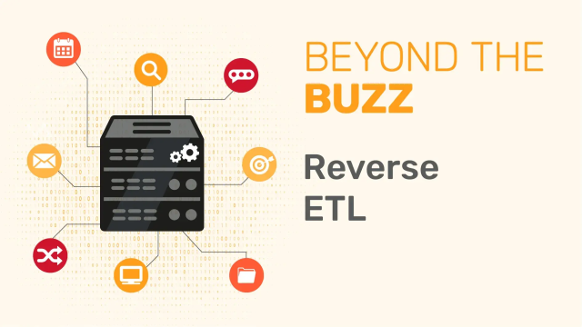 Server with gears and various icons showing data flow, "Beyond the Buzz Reverse ETL".