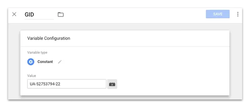 GTM screenshot, tracking code variable