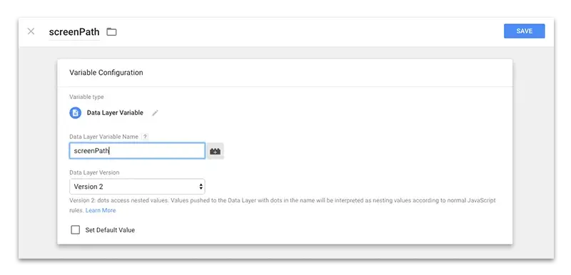 GTM screenshot, variable screenPath