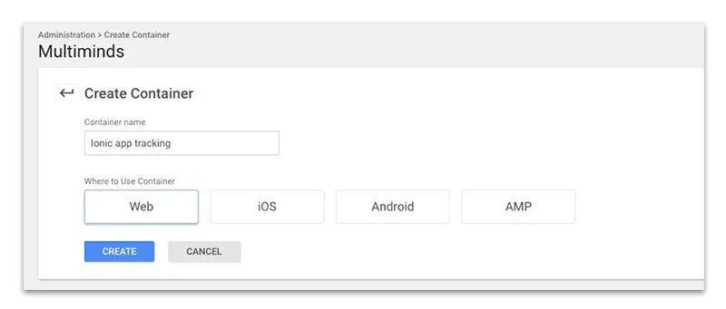 GTM screenshot to create new container