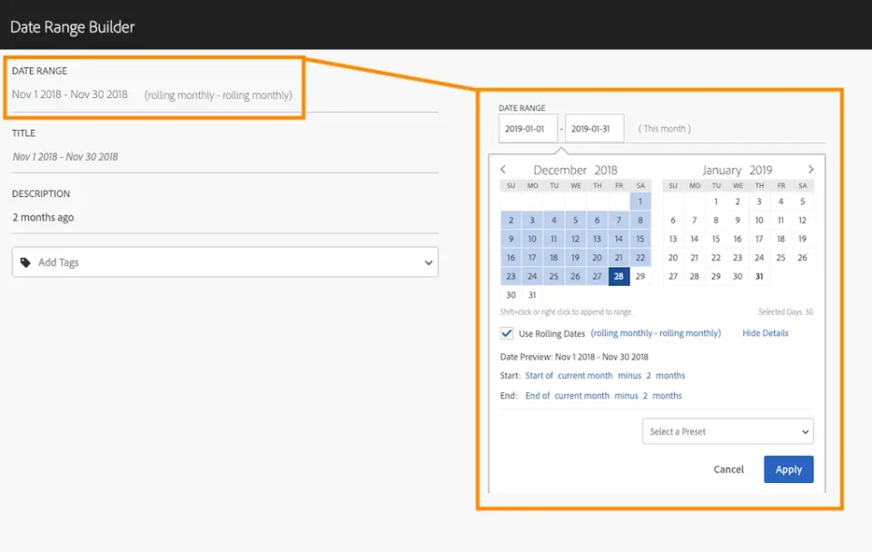 Automatic rolling date ranges